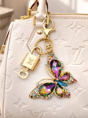 LV Gold Padlock 🔑 Authentic Louis Vuitton Charm + Unbranded Butterfly Keychain